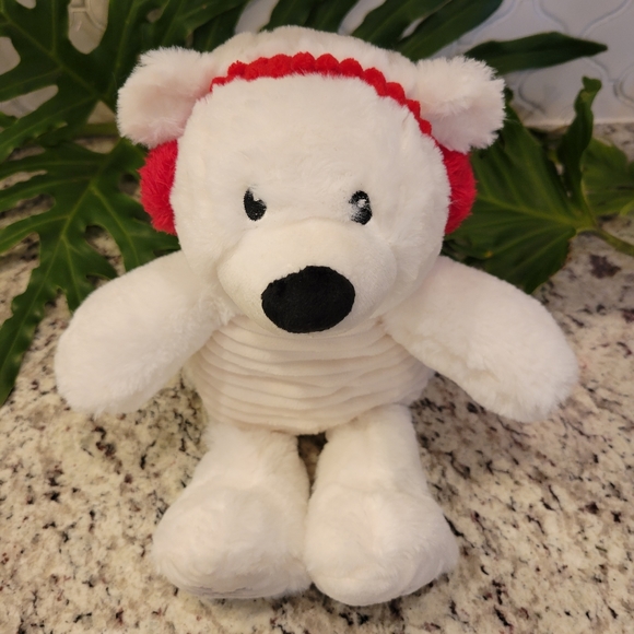 Spark Create Plush Polar Bear Red Ear Muffs, Rattle inside - Picture 2 of 6